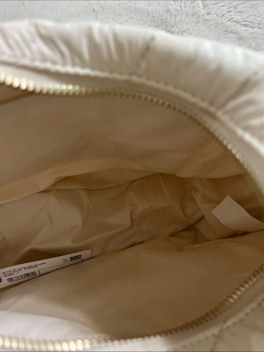 Charles & Keith Cream Quilted Crescent Bag with Gold Chains